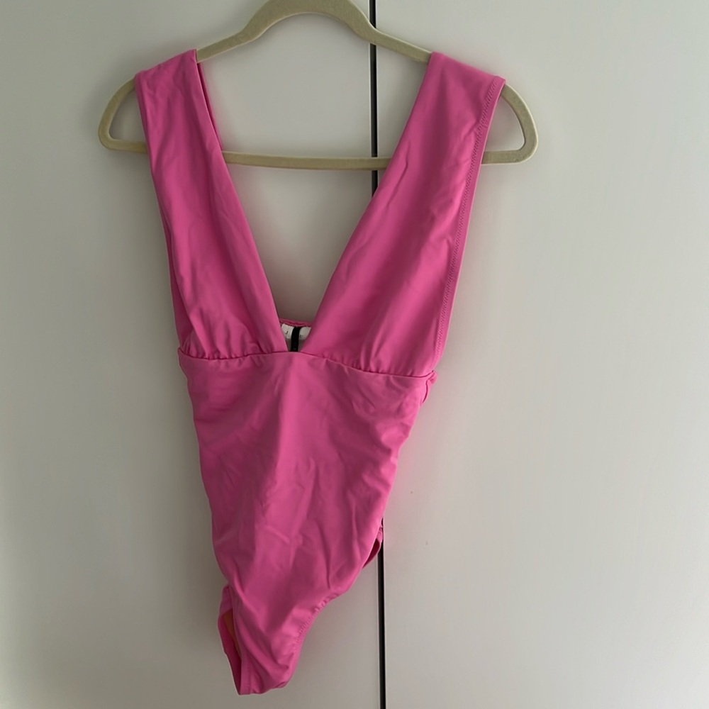 J. Crew plunge neck one piece swim suit- bubblegum pink - size 6